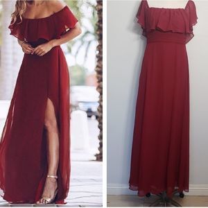 Beautiful Burgundy Off the Shoulder High Slit Maxi Dress Size 4